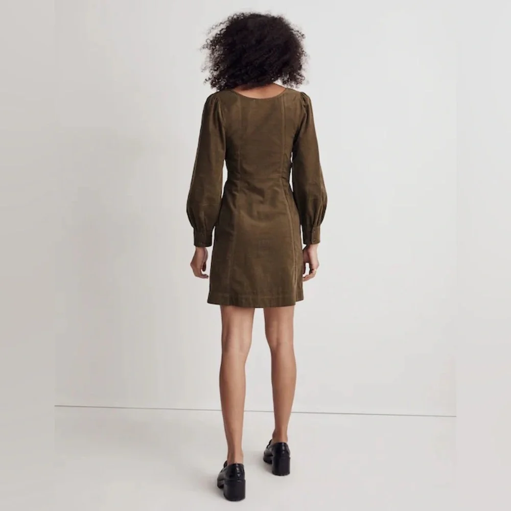 Madewell Corduroy Seamed Long-Sleeve Mini Dress Kale 10 - Picture 4 of 10